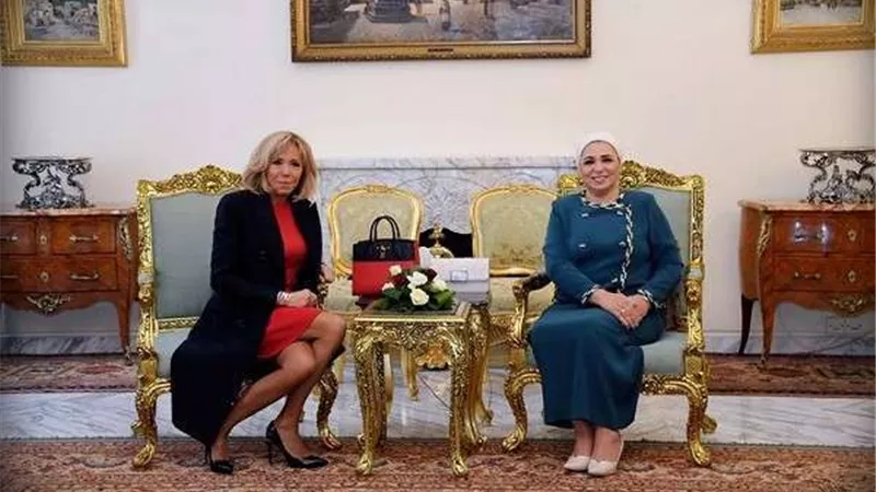 بالصور..قرينة السيسي تلتقي بزوجة الرئيس الفرنسي