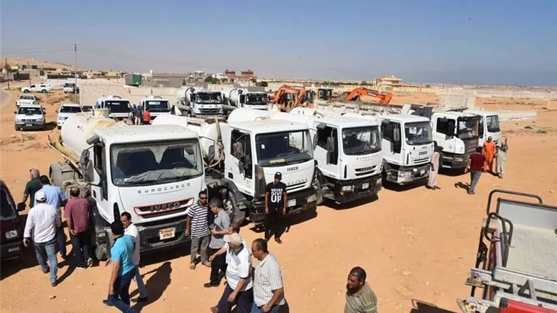 استعراض تجربة عملية لاصطفاف معدات مواجهة السيول بمطروح