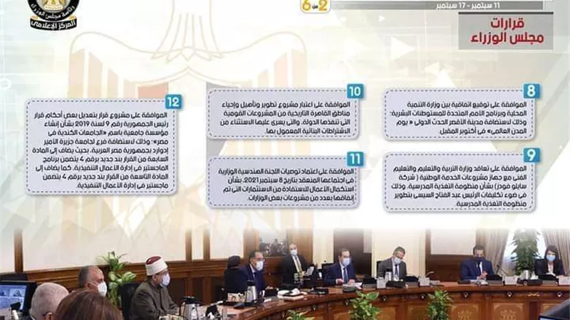 إنجازات .. الحصاد الأسبوعي لمجلس الوزراء