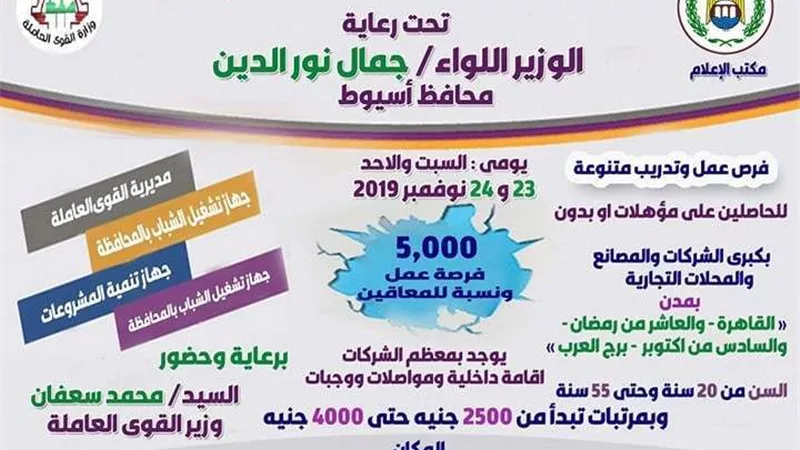 محافظ أسيوط يعلن تنظيم الملتقى التوظيفي الثاني لتوفير 5 آلاف فرصة عمل