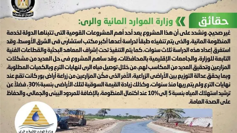 الحكومة توضح حقيقة عدم جدوى المشروع القومي لتأهيل الترع