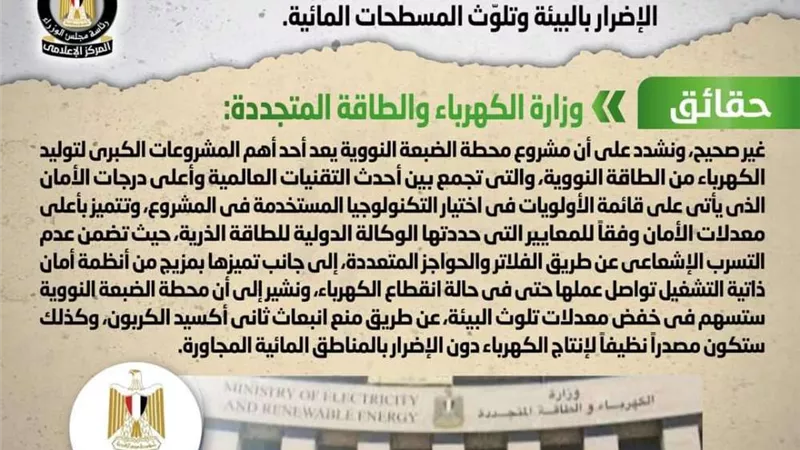 افتقار محطة الضبعة النووية لمعايير الأمان..الحكومة توضح الحقائق