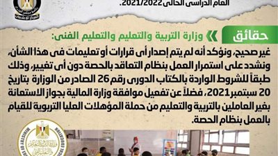 حقيقة صدور قرار بوقف العمل بنظام التعاقد بالحصة بالمدارس خلال العام الدراسي الحالي