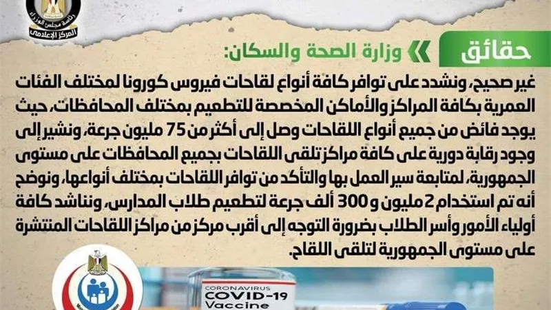 حقيقة وجود أزمة في توفير لقاح كورونا لطلاب المدارس.. تفاصيل