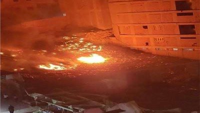 تاون جاس تسيطر على حريق خط الغاز أسفل كوبري ابو غزالة.. ولا توجد اضرار بشرية او مادية