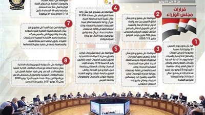 بالإنفوجراف.. الحصاد الأسبوعي لمجلس الوزراء خلال الفترة من 18 حتى 24 يوليو