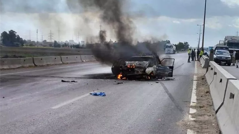 إصابة 4 أشخاص واحتراق سيارة بسبب حادث تصادم بالدقهلية