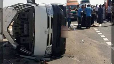 مصرع سائق وإصابة 7 أشخاص إثر انقلاب سيارة بصحراوي بني سويف
