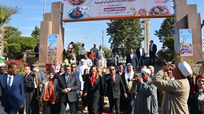 وزير التنمية المحلية والتخطيط وشئون مجلس الوزراء الإماراتي ومحافظ أسوان يفتتحون معرض 