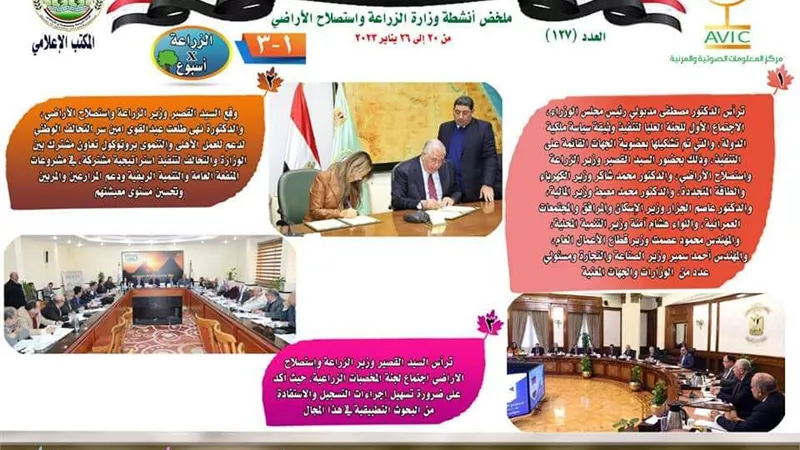 برتوكول تعاون لتحقيق المنفعة المشتركة.. أبرز نشاطات الزراعة خلال أسبوع
