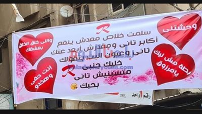 بمناسبة عيد الحب.. لافتة معلقة تثير سخرية أهالى المحلة (صورة)