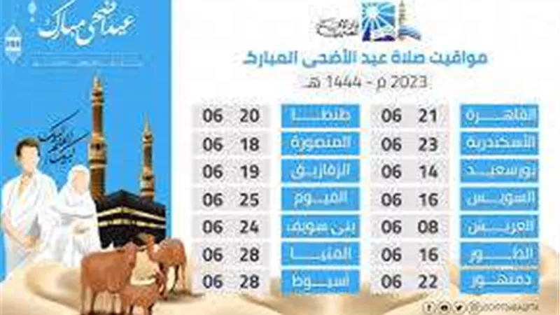 موعد صلاة عيد الأضحى 2023 في جميع المحافظات