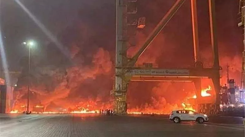 انفجار سفينة راسية على جبل علي بـ دبي (صور)