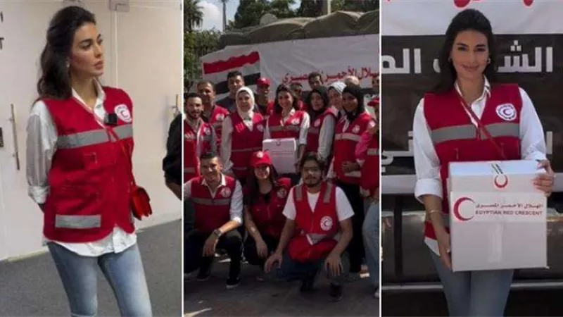ياسمين صبري تشارك في جمع تبرعات مع الهلال الأحمر لأهل غزة