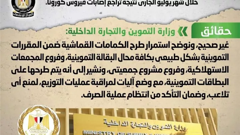 حقيقة وقف صرف الكمامات القماشية ضمن المقررات التموينية خلال شهر يوليو