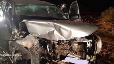 إصابة 4 أشخاص في حادث تصادم بين سيارتين على طريق الزعفرانة ببني سويف