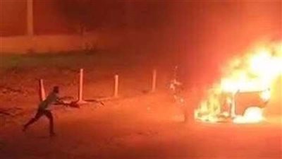 حريق ميكروباص أسفل طريق الأوتوستراد بالمعادي