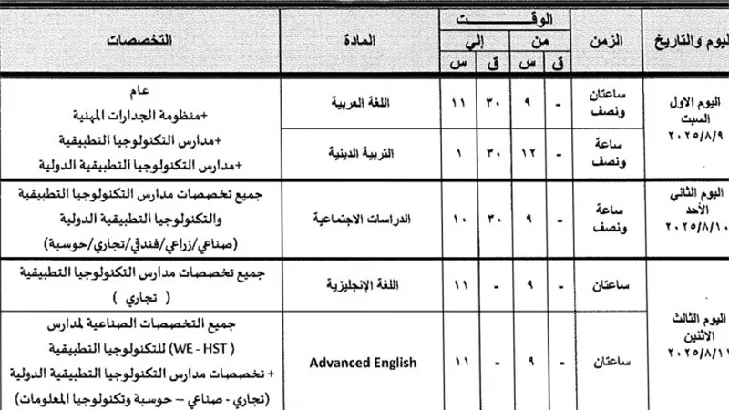 وزارة التربية والتعليم تعلن موعد امتحانات الدبلومات الفنية الدور الثاني 2025