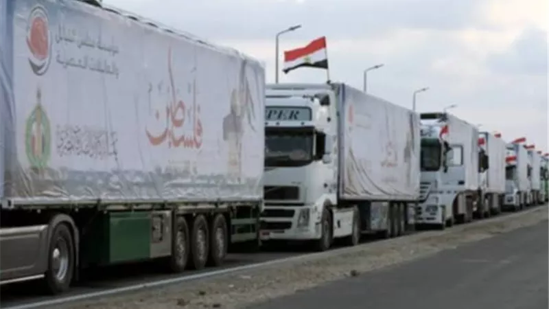 قافلة المساعدات الـ34 المرسلة لغزة تضم سلال من البقوليات والدقيق والأجبان