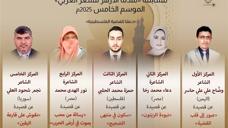 الأزهر يكرّم شعراء الأمة.. إعلان نتائج «مئذنة الأزهر» في موسمها الخامس لنصرة القضية الفلسطينية