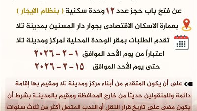 ​محافظ المنوفية: فتح باب الحجز لـ 12 وحدة سكنية 