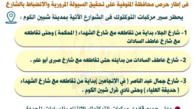 محافظ المنوفية يعلن عن إجراءات تكويد مركبات 