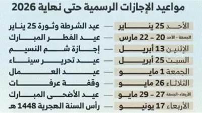 تعرف على الإجازات المقررة لعام 2026 
