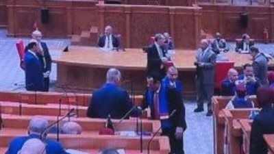 النواب يرتدون أوشحة علمي مصر وليبيا خلال حضور عقيلة صالح 