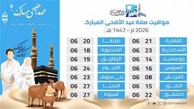 الإفتاء تعلن مواعيد صلاة عيد الأضحى والأوقاف تكشف ضوابط الصلاة بالساحات