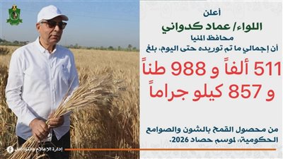  512 ألف طن قمح حصيلة التوريد بالمنيا حتى الآن خلال موسم 2026