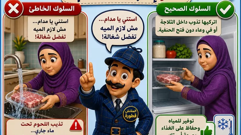 إذابة الأطعمة المجمدة تحت المياه.. «المفتش قطورة» يحذر من الإهدار 
