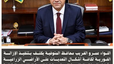 إزالات فورية لحالات التعدي على الأراضي الزراعية بالمنوفية 
